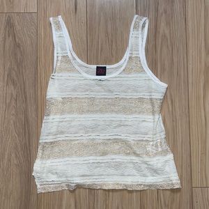 2B Bebe Cream and Shimmery Gold Lace See Through Tank TBD F